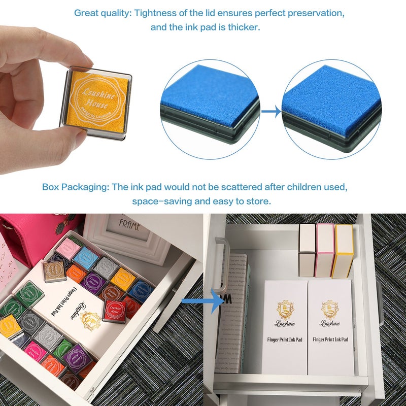 Lsushine Craft Ink Pad Stamps Partner DIY Color,20 Colors Rainbow Finger Ink pad for Kids (Pack of 20) - Image 3